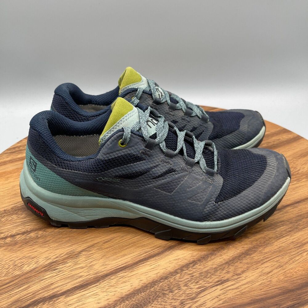 Salomon Outline GTX Shoes Womens Size 7 Blue Trail Running Gortex Comfort Hiking